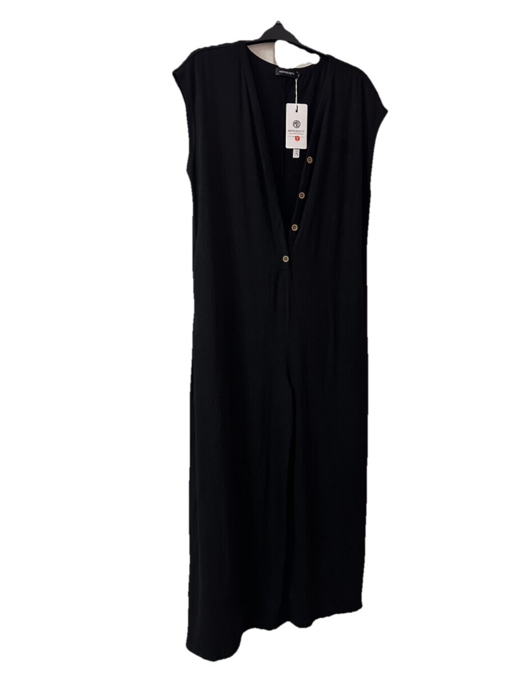 NEW Merokeety Women's Black Button Down Sleeveless Jumper Large